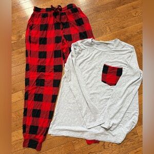 Zenana Buffalo Plaid Pocket Lounge Set